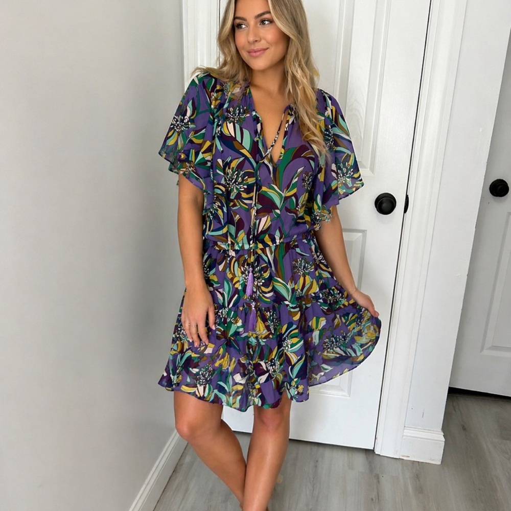 Badgley Mischka Sun Purple Printed Cover Up Dress
